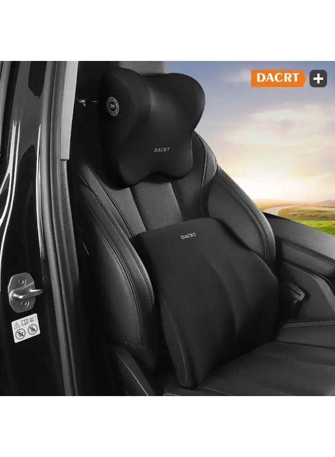 Black Car Seat Cushion Set with Adjustable Lumbar Pillow and U Shaped Neck Support - Image 1
